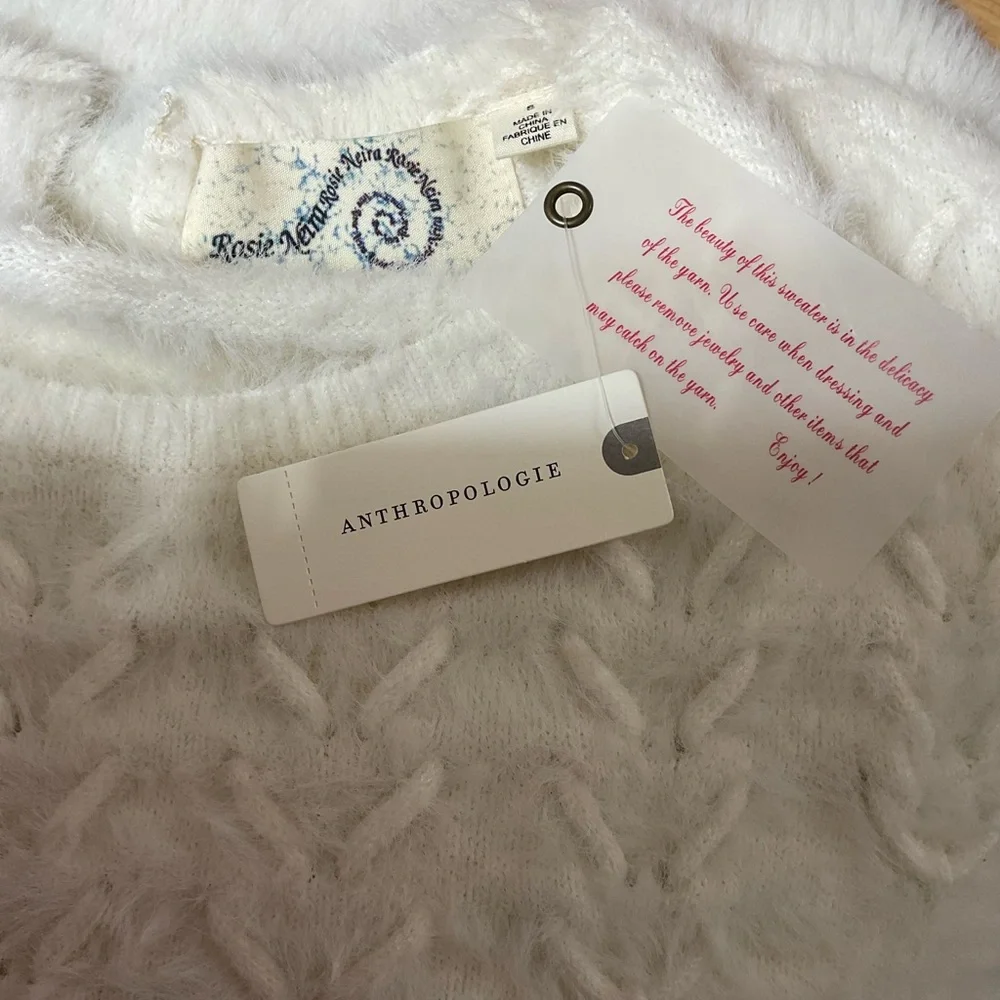 Anthropologie NWT Rosie Niera Aubade Pullover Fuzzy IVORY Sweater.Size Small - Picture 13 of 16